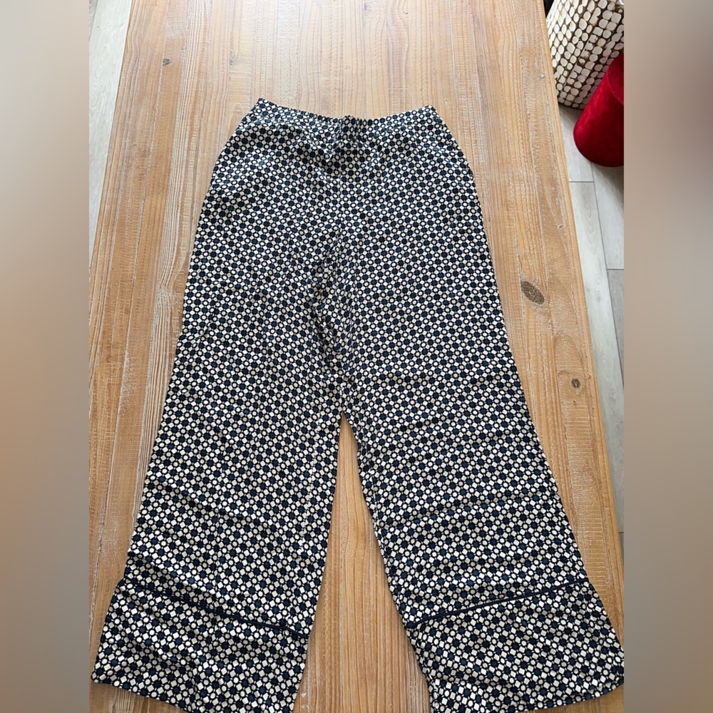 Zara Navy and White Geometric Pants